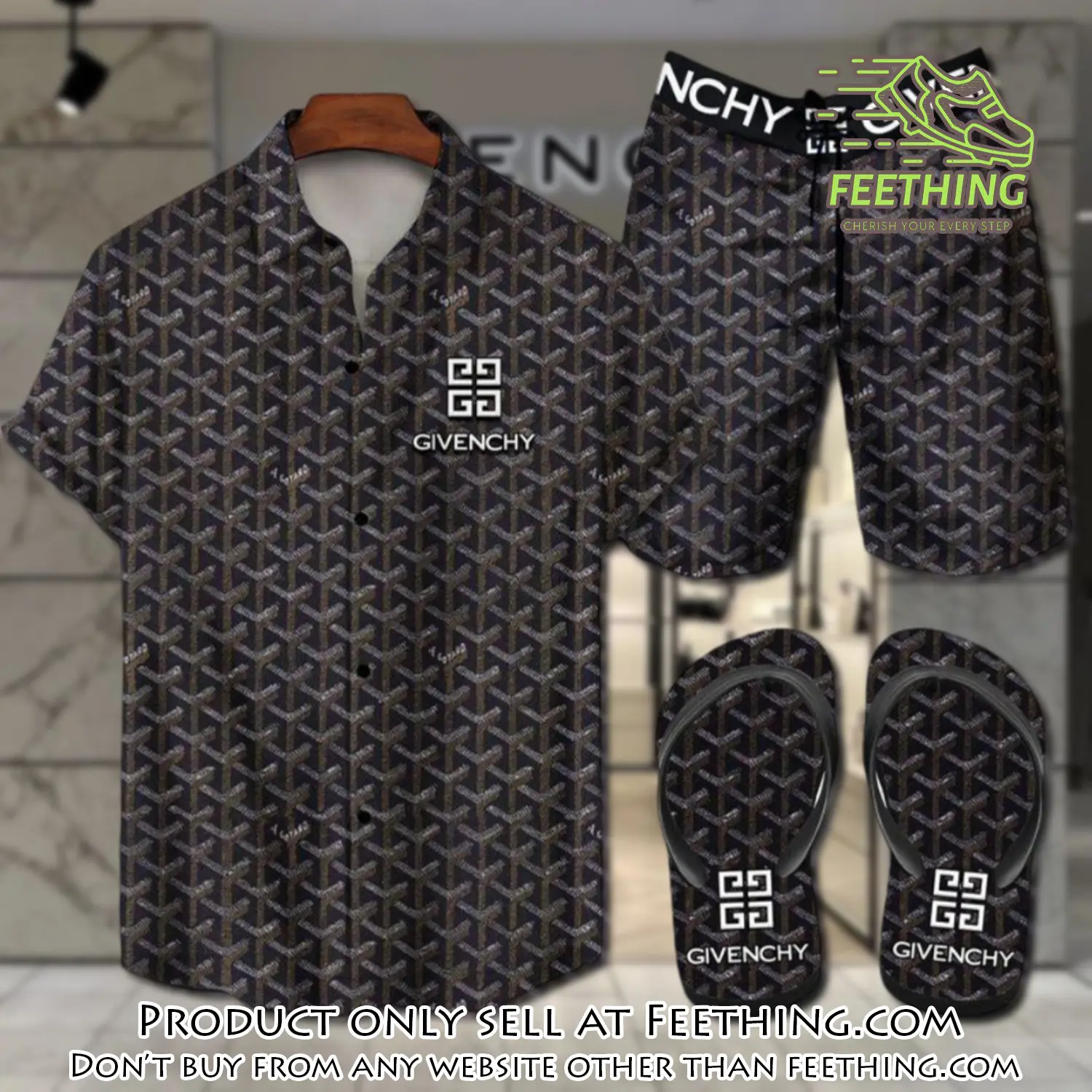 Givenchy flip flops and combo hawaii shirt shorts luxury brand summer outfit hsf219 ft4944021